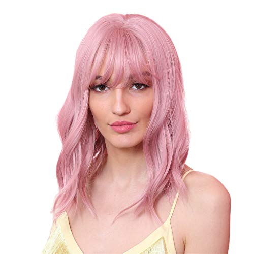 Flameer 12 Polegadas Mulheres Olhando Natural Ondulado Peruca Rosa Anime Cosplay Perucas