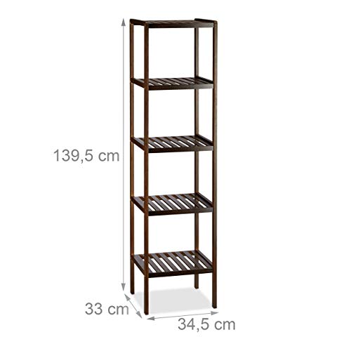 Relaxdays Bamboo Bath Rack, 5, HxWxD: 139.5 x 34.5 x 33 cm, Tall Freestanding Unit, Wooden Shelves, Dark Brown, 33 x 34.5 x 139.5 cm Relaxdays Bamboo Bath Rack, 5, HxWxD: 139.5 x 34.5 x 33 cm, Tall Freestanding Unit, Wooden Shelves, Dark Brown, 33 x 34.5 x 139.5 cm