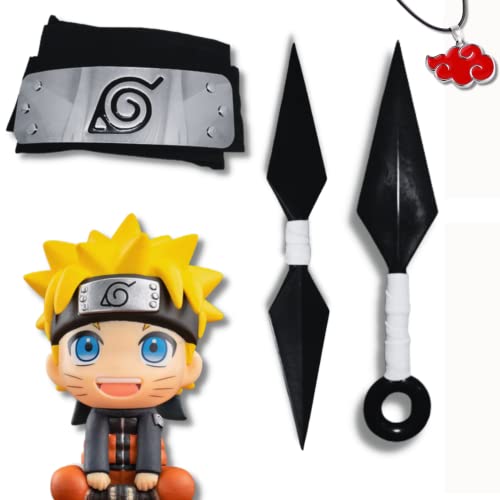 Kit Boneco Ninja - 2 Kunais, Bandana Aldeia da Folha & Colar Akatsuki