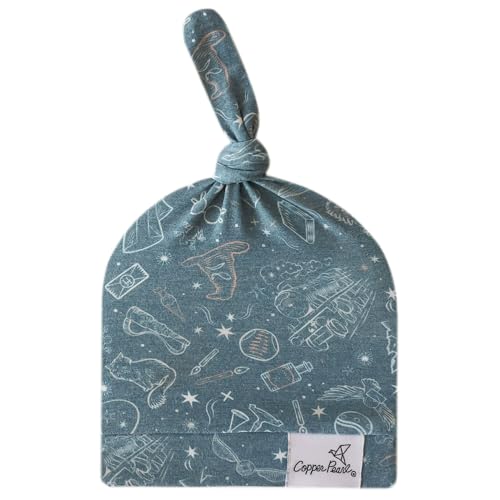 Image of Copper Pearl Baby Beanie Hat Top Knot Stretchy Soft Hogwarts