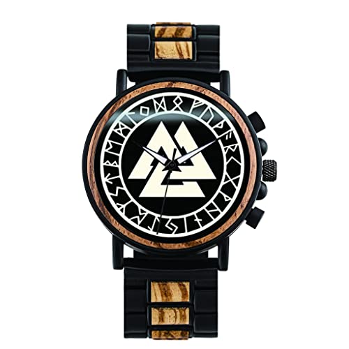 Montre en bois hommes Viking Valhalla fait main et chronographe rétro unique
