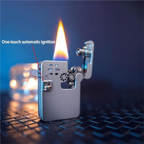 Encendedor mecánico retro negro con cubierta giratoria miniatura 2