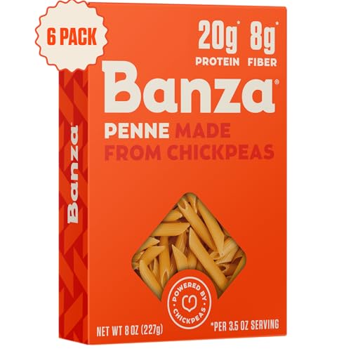 BANZA Chickpea Pasta, Penne - Gluten Free Healthy Pasta, High Protein, Lower Carb and Non-GMO, 8 Ounce (Pack of 6) (PAS101)