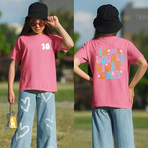 Image of IZYJOY in My Double Digits Era Shirts Girls 10th Birthday T-Shirts 10 Years Old Birthday Party Short Sleeve Summer Tee Tops