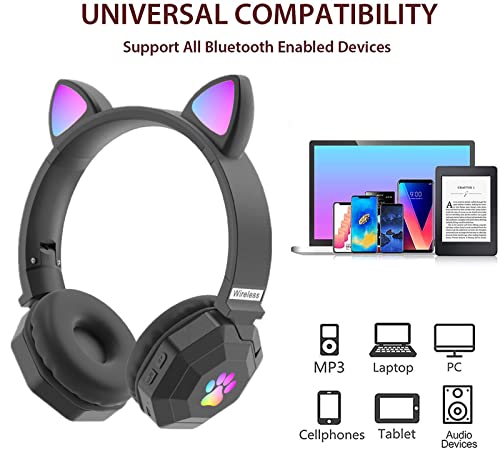 Cuffie con Orecchie di Gatto, Cuffie da Gioco Wireless Cuffie con Orecchie di Gatto Carino con Luci a LED, Cuffie Bluetooth 5.0 da Gioco Pieghevoli per Bambini Adulti Laptop Portatile - Image 6