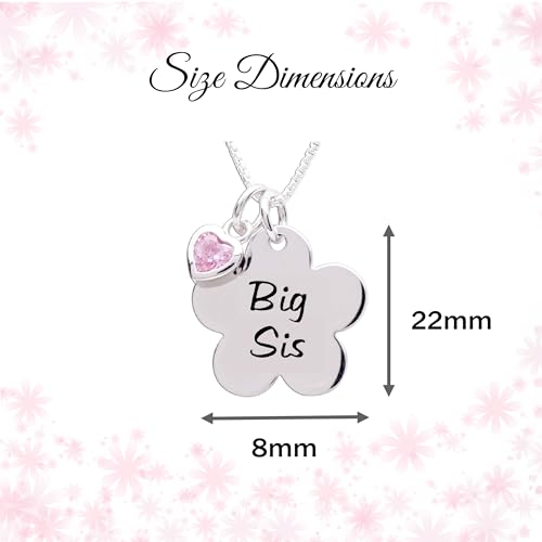 Cherished Moments Girl's "Big Sis" or "Lil Sis" Flower Necklace with Pink CZ Heart Charm, 14"4