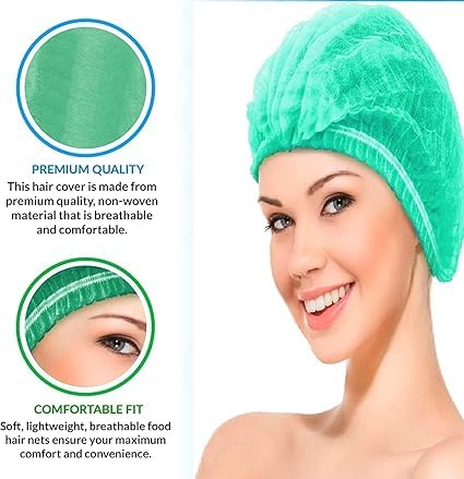 Image of Disposable Bouffant Caps for Women & Men | Non Woven Hair Net Cap | Elastic Head Cover for Hospital, Kitchen, Food Industry, Spa & Salon Use (Surgical Freen, PAck Of 80)