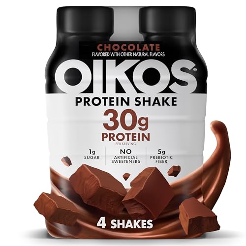 Oikos Protein Shake, Chocolate, 30g High Protein Drinks, Shelf Stable, Ready to Drink, 5g Prebiotic...