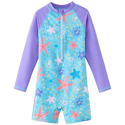 Image of UMELOK Girls Long Sleeve Rash Guard One Piece Swimsuits with UV Protection Sunsuit