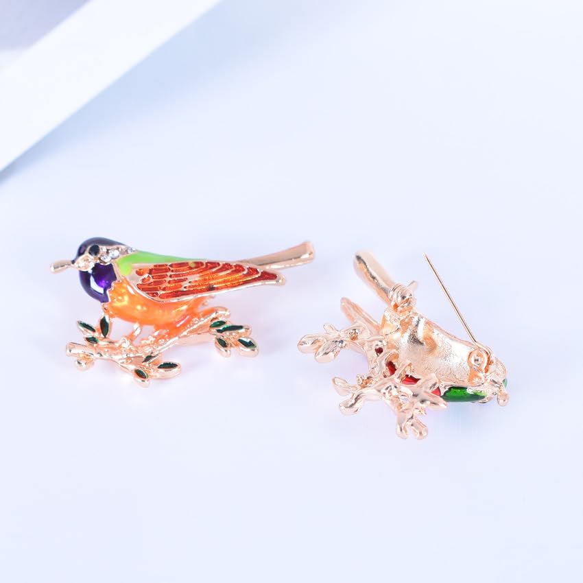 Image of coadipress Colorful Birds Brooch Pins Crystal Rhinestone Branch Bird Brooch Cute Enamel Animal Magpie Hummingbird Pin Fashion Jewelry Accessories Gifts
