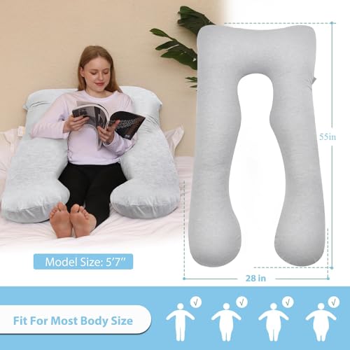 Image of Chilling Home Pregnancy Pillow, 55in Pregnancy Pillows for Sleeping, U Shape Body Pillows for Adults, Maternity Pillow for Pregnant Women, with Grey Jersey Cotton Removable Cover