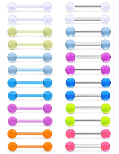Kadogohno Bioflex Flexible Plastic Silicone Glow in The Dark 14G 16mm Bioplast Nipple Bridge Para Pezones Mujer Acrylic Rubber Tongue Ring Piercing Jewelry 14 Gauge Barbell Hypoallergenic for Women