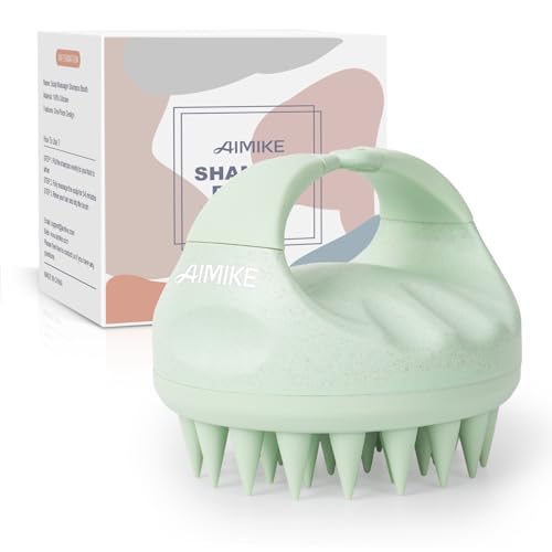 AIMIKE Masajeador Cuero Cabelludo, Cepillo Pelo de Silicona para Champú y Masaje Cabeza, Limpieza Profunda y Exfoliación Suave, Estimula el Crecimiento del Cabello, [Húmedo y Seco], Verde