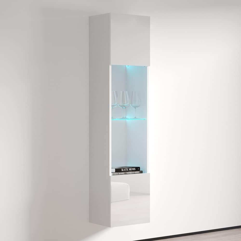Meble Furniture Floating Wall Mounted Bookcase Cabinet — Modern Rectangular Storage with High Gloss Finish — Durable Wooden Modular Unit, 39.4 x 9.8 x 11.8 inches — White