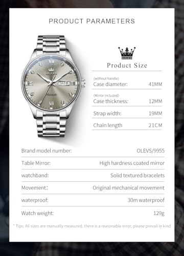 Image of OLEVS Automatic Watches for Men Self Winding Mechanical Classic Diamond Business Luxury Dress Stainless Steel Waterproof Calendar Mens Watch