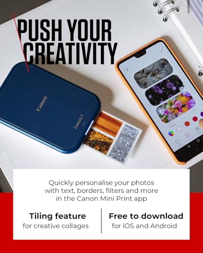 Papier photo ZINK 5 נ7,6 cm pour Canon Zoemini | Pack de 20 feuilles | Impression sans encre | Résistant à l'eau et aux déchirures avec dos adhésif | Compatible avec tous les produits Canon Zoemini