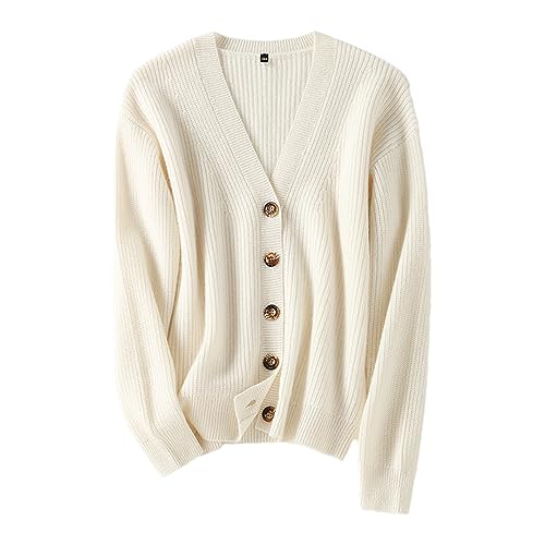 Mujer 100% Cachemira Cálido Invierno Japón Cuello En V Suéter Cárdigan White XL