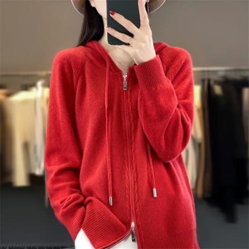 Women Hooded Cashmere Sweater Cardigan Loose Casual Zipper Cashmere Sweater Coat3