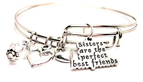 ChubbyChicoCharms Sisters are The Perfect Best Friends Adjustable Wire Bangle Bracelet