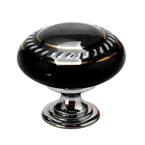 sourcing map Ceramic Knobs Vintage Knob Drawer Pull Handle Furniture Door Cabinet Cupboard Wardrobe Dresser Decorative Gold Circle Black