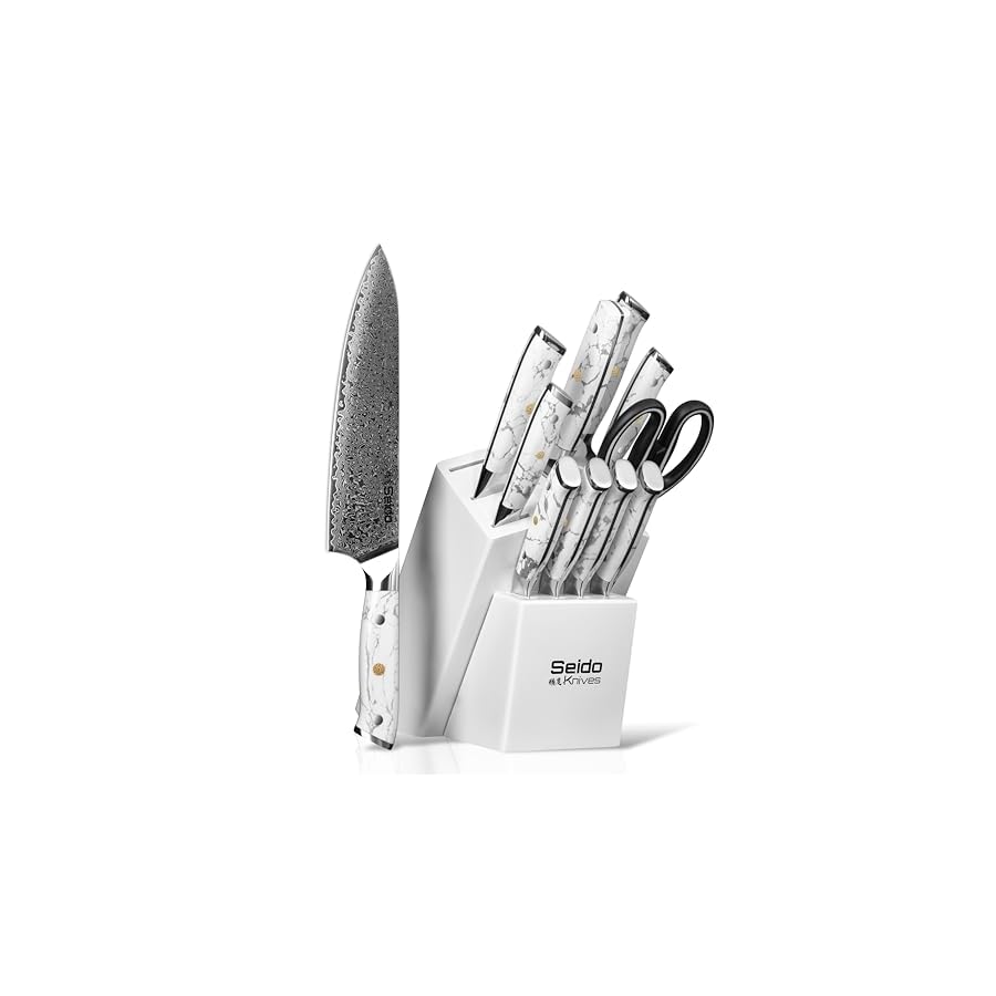 Takoizu-12-Piece-VG-10-Damascus-Steel-Knife-Block-Set-with-White-Acacia-Block Takoizu 12-Piece VG-10 Damascus Steel Knife Block Set with White Acacia Block