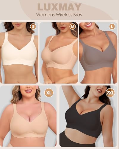 Image of Wireless Bras for Women Soft Support Seamless Bras V Neck Comfort Push Up Bralettes No Underwire Bras