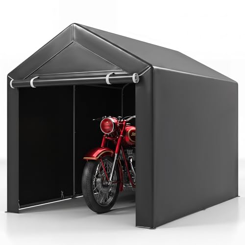 Image of COSTWAY Garden Storage Shed, Waterproof Outdoor Bike Tent with Roll-up Zipper Door & Sun-Protective Canopy, Galvanised Steel Frame Garage Car Shelter for Motorbike Garden Tools (160 x 220cm)