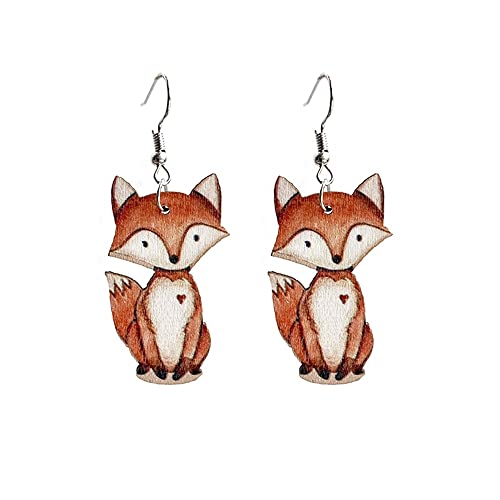 Red Fox Stud Earrings Copper Cute Wood Raccoon Fox Animal Dangle Earrings Hypoallergenic Jewelry For Women Girls Gifts-Wood Fox #TOP24