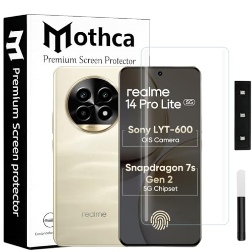 Image of Mothca Curved UV Tempered Glass Screen Protector for Realme 14 Pro Lite | Transparent | Pack of 1 | Full Screen Coverage with UV Installation Kit