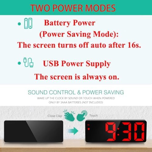 Diagram illustrating two power modes: battery power (screen off after 16s) and USB power supply (screen always on).