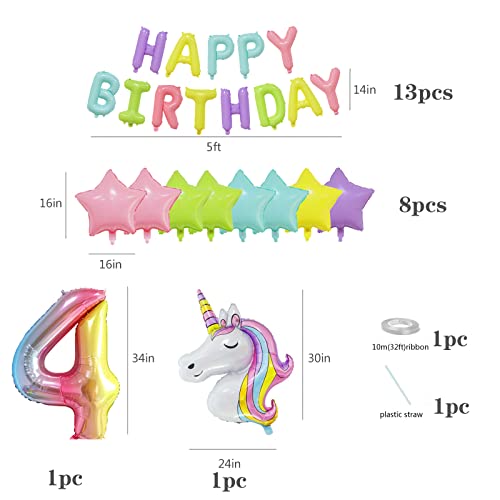 Large Number 4 Balloon 4Th Birthday Unicorn Birthday Decorations For Girls Party Decorations Rainbow Balloons 4 Year Old Birthday Decorations #TOP1