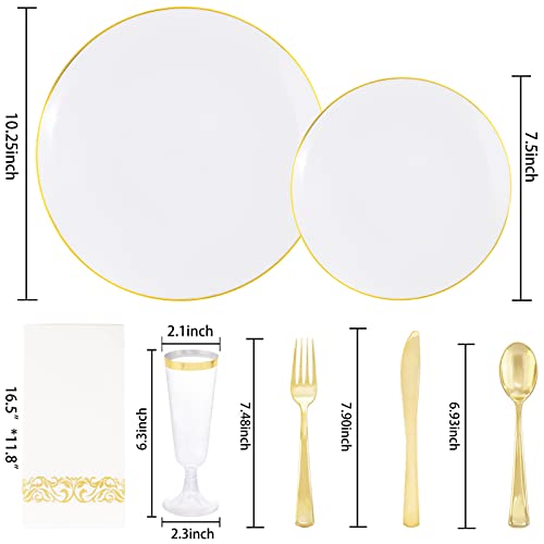 Liacere 175Pcs White And Gold Plastic Plates - Gold Plastic Plates Include 50Plastic Plates, 25 Forks, 25 Spoons, 25 Knives, 25 Napkins, 25 Champagne Flutes Plastic For Party & Wedding & Thanksgiving #TOP6