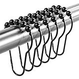 Titanker Shower Curtain Rings Hooks, Rust-Resistant Metal Shower Curtain Hooks for Bathroom Shower Rods Shower Hooks Shower Rings for Curtain - Set of 12, Matte Black