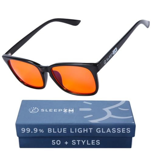 Sleep ZM Blue Light Blocking Glasses for Sleep - 99% Amber, Black Wayfarer | Eases Migraines, Great for Screens, Gaming & Focus, Comfy Fit