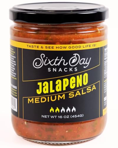 Sixth Day Snacks Jalape&ntilde;o Medium Salsa | Zesty, Subtle Heat & Bold Fresh Flavor | Real Ingredients, No Artificial Anything | Family-Owned Small Batch | 16 oz Jar