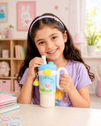 Image of Fancy Kitchen Cartoon Kids Tumbler - 850ml Stainless Steel Double-Walled Travel Mug - Leak-Proof, BPA-Free with Straw - Perfect for School & Outdoor Use. (Travel Blue)