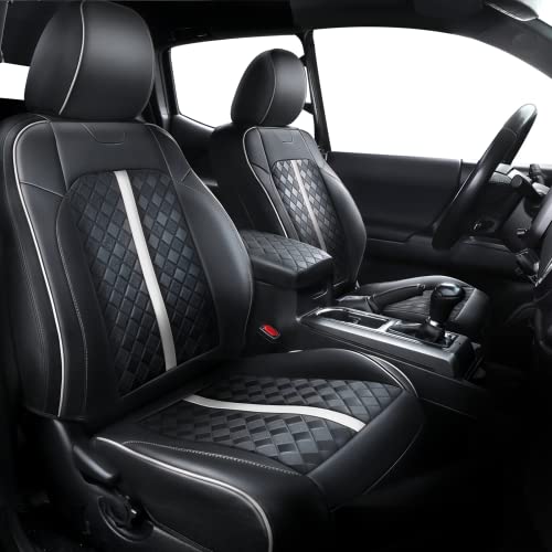 Image of Carlimeki Leather Seat Covers Custom Fit for Tacoma Gen 3rd (2016-2023) | For Double & Crew Cab only - Fits SR, SR5, Limited, TRD Pro, TRD Sport, TRD Off-Road, Trail Special Edition - Fully Covered