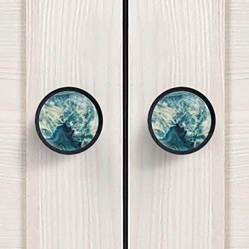 Lorvies 4 Pack 1.37" Decorative Marble Cabinet Knobs, Glass Abs Black Round Single Hole, Cabinet Dresser Drawer Closet Door Knobs Handles Pulls For Home Kitchen Bedroom Bathroom (Crystal Blue Marble) #TOP4