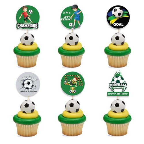 Image of Festiko Set of 6 Pcs Football Theme Happy Birthday Cupcake Toppers, Cake Decoration Supplies, Football Theme Decorations, Birthday Decoration Items
