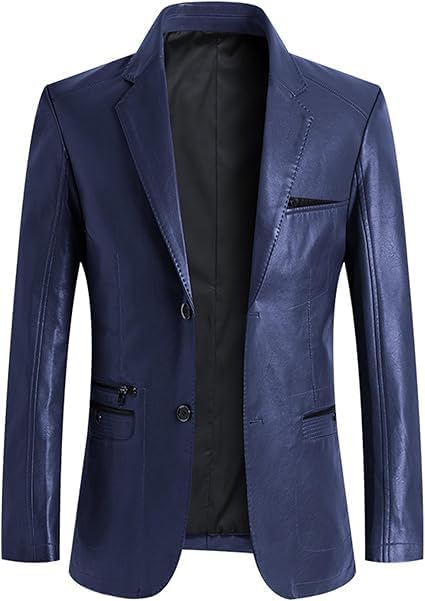 Men's Genuine Leather Blazer, Navy Blue, Notch Lapel, Regular Fit, Smart Casual, Full Lining, Long Sleeve-image-14