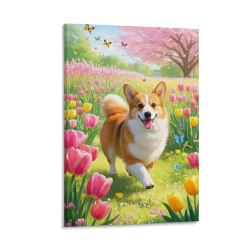 Toile Corgi pour couloir et salon chic avec cette peinture murale