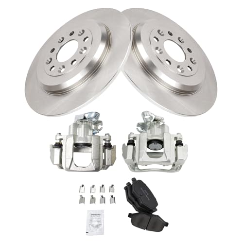 Image of TRQ Rear Brake Pad and Rotor Set Semi Metallic Rotors Calipers Compatible with 2009 Ford Flex 2010-2012 Taurus 2009-2012 Lincoln MKS