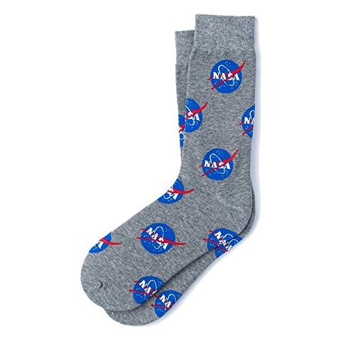 Men's Nasa Logo Meatball Space Novelty Crew Dress Socks (Gray) Cover