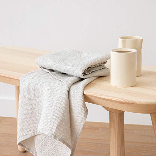Linenme Washed Waffle Linen Hand Towels, 20 In X 28 In, Silver #TOP5