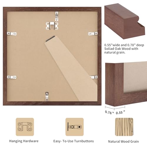 puthiac 8x8 Walnut Oak Wood Picture Frame - 8x8 Photo Frame, 8x8 Picture Frame Wood, Natural Solid Wooden Picture Frames for Wall Art Photo and Prints (3 Pack, Walnut)
