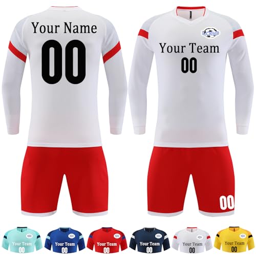 OXOQAQ Custom Goalkeeper Kit Kids Adults with Name Number Personalised Football Shirt Long Sleeve and Shorts