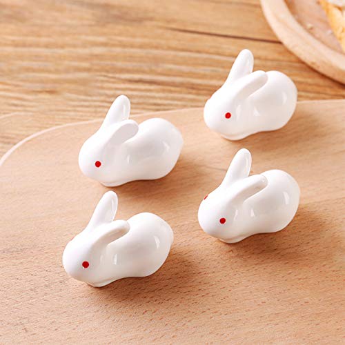 Bluecell 8 pcs Mini Cute Rabbit Ceramic Chopsticks Stand Rest Rack Spoon Fork Knife Holder (Rabbit style 2)