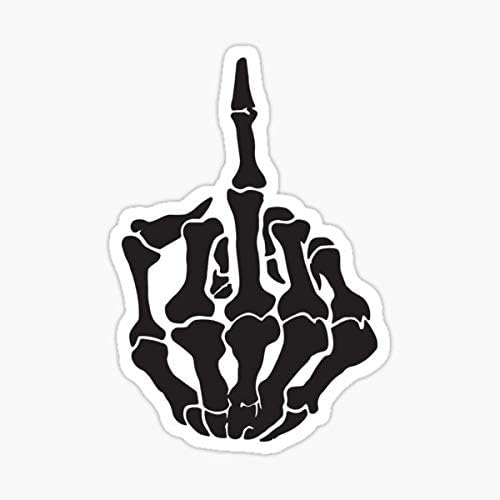 STICKY DUDE - Middle Finger Skeleton Skull Cool Motorcycle Funny Helmet Vinyl Stickers, 5 Inches - Bikers Rocker Sticker for Laptop Wall Window Bumper Decal