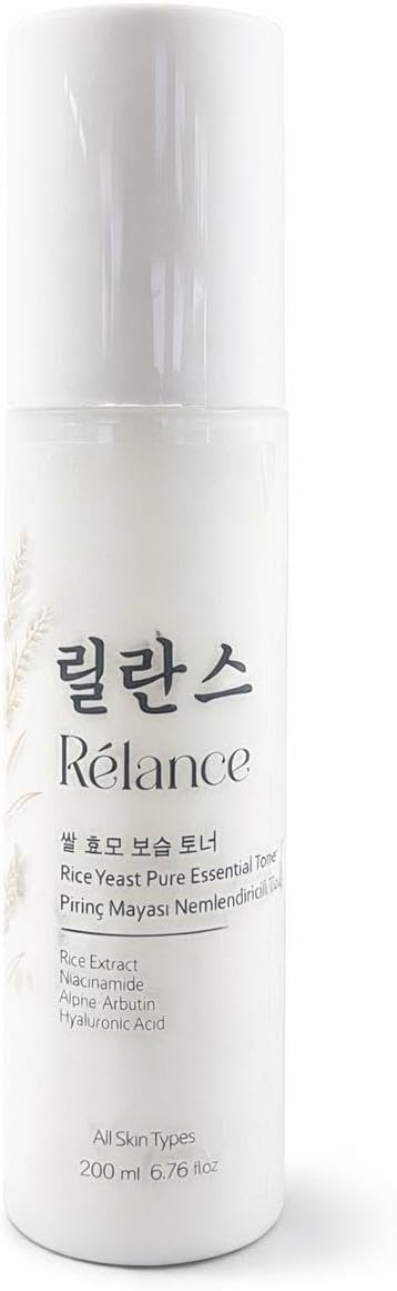 Rélance Rice Yeast Pure Essential Toner, with Niacinamide, Alpha Arbutin & Hyaluronic Acid, All Skin Types, 6.76 fl oz