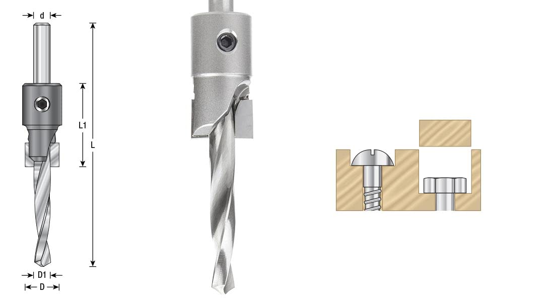 Amana Tool 55141 Carbide Tipped Shankless Counterbore with Slow Spiral #20 Screw 3/4 D x 5/16 Drill D x 5/16 Drill SHK